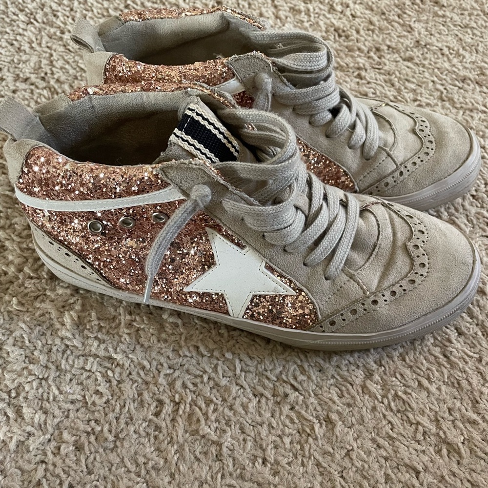 ShuShop Rina Glitter High-Top Sneakers with Star Detail